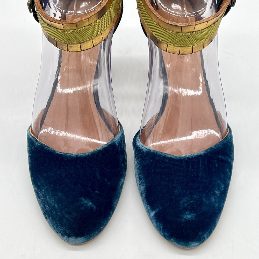 Sundance Aurora Size 6.5/7 37 Blue Velvet Ankle Strap Heels $228 MSRP - Picture 6 of 14